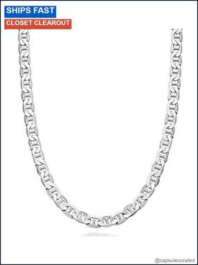 Italian 925 Sterling Silver 6mm Mariner Link Chain Necklace